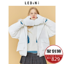 乐町俏皮短款刺绣羽绒服2018秋冬新款韩版潮加厚大毛领女连帽外套图片