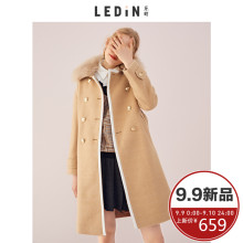 乐町2018秋季新款女装驼色毛呢大衣中长款过膝薄款时尚呢子外套图片