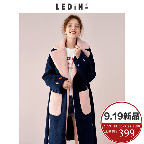 乐町2018冬装新款毛毛宽松韩版外套加厚秋冬款复古系带时尚大衣商品大图