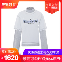 KENZO白/灰色拼色&logo字母装饰纯棉假两件女士长袖T恤图片