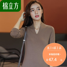 打底衫女长袖2018秋季新款棉立方秋冬加绒v领t恤韩版修身内搭上衣图片
