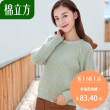 粗棒针套头毛衣女长袖2018冬季新款棉立方韩版冬天加厚短款针织衫图片