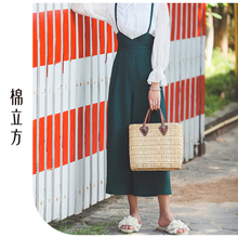 时尚减龄背带裤女春季2019新款棉立方黑色宽松休闲高腰条纹裤子