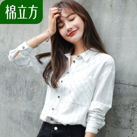 白色衬衫女长袖秋装2018新款棉立方宽松简约韩版chic早秋上衣慵懒商品大图