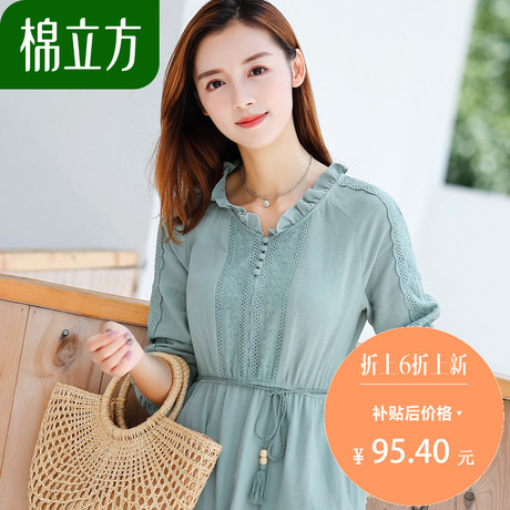 小个子直筒收腰连衣裙女秋2018新款棉立方复古纯色长袖冷淡风裙子商品大图