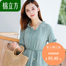 小个子直筒收腰连衣裙女秋2018新款棉立方复古纯色长袖冷淡风裙子图片