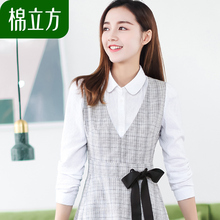 小心机连衣裙棉立方2018新款春装甜美女装显瘦v领收腰格子背心裙图片