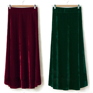 春秋装新款欧美街拍复古金丝绒高腰半身长裙黑色a字半身裙大摆裙