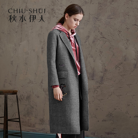 秋水伊人羊毛毛呢大衣女装2018冬装ins时尚绣花亮片上衣外套女商品大图