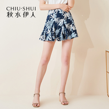 折秋水伊人2018夏装新款女装植物印花短裙子女裙半身裙A字裙单裙图片
