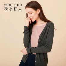秋水伊人2018秋装新款女装淑女上衣单排扣针织毛衫休闲开衫图片