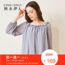 折秋水伊人2018夏装新款女装透视九分袖宽松显瘦气质雪纺衫上衣女图片