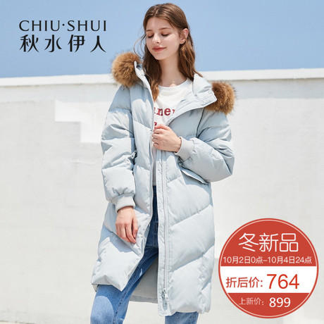 ①秋水伊人羽绒服2018冬新款ins女装貉子毛领白鸭绒中长款外套商品大图