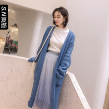 夏娜2018秋装新款女针织衫中长款大口袋开衫蝙蝠袖慵懒风外套图片