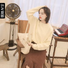 夏娜毛衣女2018秋冬新款韩版圆领套头 宽松慵懒风麻花针织衫图片