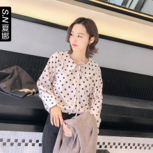 W夏娜2018秋季新款波点气质时髦系带休闲长袖衬衫女复古雪纺衫图片