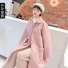 W夏娜宽松甜美韩版时尚休闲外套女2018秋冬新款学生流行毛呢大衣图片