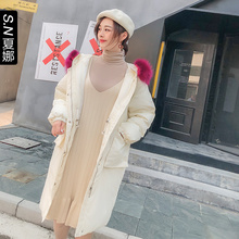 W夏娜2018冬季新款撞色质感大毛领休闲韩版时尚宽松连帽羽绒服图片