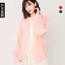 夏娜2018秋季女装甜美修身落肩百搭开衫个性系带蝴蝶结毛衣图片