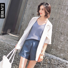 夏娜时尚半袖小西服2018新款女宽松休闲风chic小西装白色简约外套图片