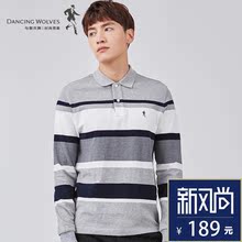与狼共舞长袖T恤2018春季新款男装条纹纯棉翻领男士polo衫6550