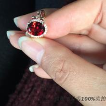 925纯银镀金镶嵌鸽血红色天然石榴石椭圆形耳钉吊坠戒指套件女士