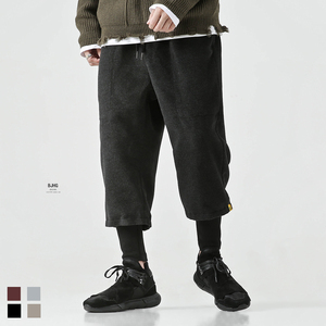 欧美街头毛呢假两件休闲裤