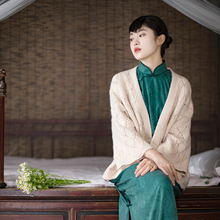 上衣宽松百搭粗针文艺慵懒范女 毛衣外套简约开衫 早春九分袖 蒲苇