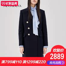 MOCO2018秋季新品复古双排扣翻领中长款外套MA183OVC101 摩安珂图片