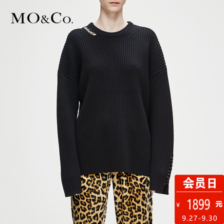 MOCO2018冬季新品个性圆领金属环扣羊毛毛衣MA184SWT318 摩安珂商品大图