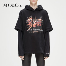 MOCO2018冬季新品摇滚图案印花连帽卫衣MA184SWS203 摩安珂图片