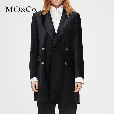 MOCO2018冬季新品中长款复古双排扣西装外套MA184COT106 摩安珂商品大图