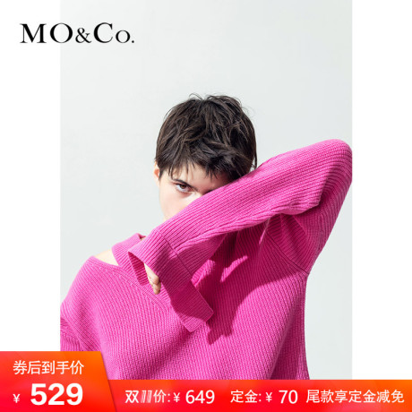 MOCO2018秋季新品个性切口套头V领羊毛衫MA183SWT302 摩安珂商品大图