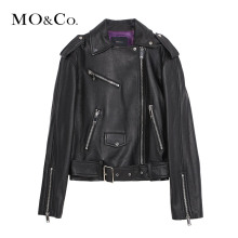 MOCO2017冬季新品短款机车羊皮拉链夹克MA174LET003 摩安珂图片