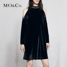 MOCO2018春季新品丝绒露肩可拆卸闪钻连衣裙MA181DRS202 摩安珂图片