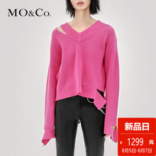 MOCO2018秋季新品个性切口套头V领羊毛衫MA183SWT302 摩安珂图片