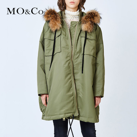 MOCO宽松男友风貉子毛领夹棉大衣MA174COT504  摩安珂商品大图
