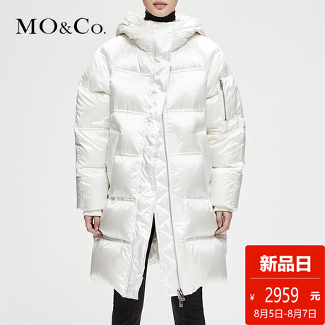 MOCO2018秋季新品纯色金属拉链连帽羽绒服MT183EIN101 摩安珂商品大图