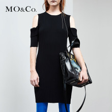 MOCO2018夏季新品圆领针织露肩短袖修身连衣裙MA182DRS305 摩安珂图片