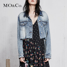MOCO2018春季新品洗水剪边流苏短牛仔外套MA181JKT403 摩安珂图片