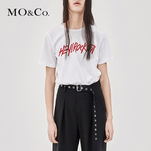 MOCO2018秋季新品圆领字母白色纯棉短袖T恤 MA183TEE206摩安珂图片