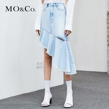MOCO2018夏季新品镂空不规则高腰牛仔半身裙MA182SKT401 摩安珂图片