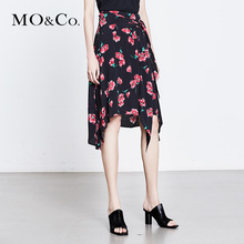 MOCO2018夏季新品中腰印花不规则裙摆半身裙MA182SKT113 摩安珂图片