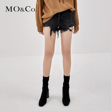 MOCO2018秋季新品 不规则毛边牛仔短裤女显瘦高腰 超短裤热裤图片