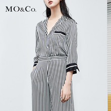 MOCO2018夏季新品黑白条纹拼接睡衣风衬衫女MT182SHT101 摩安珂图片