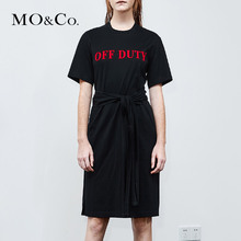MOCO小心机收腰露背字母个性黑色T恤连衣裙2018新款女装夏装纯棉图片