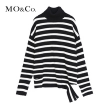 MOCO2018秋季新品条纹高领休闲纯羊毛毛衣MA183SWT319 摩安珂图片