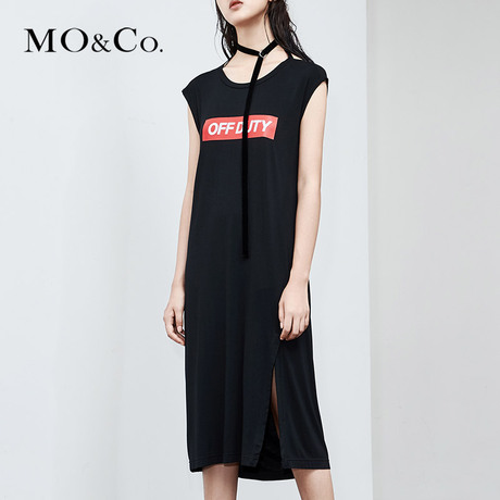 MOCO2018夏季新品个性复古丝绒系带连衣裙 MA182DRS205摩安珂商品大图