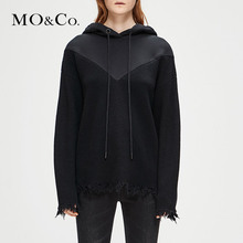MOCO2018冬季新品连帽抽绳羊毛磨烂毛衣MA184SWT309 摩安珂图片