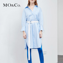 MOCO2018夏季新品条纹翻领绑带可拆卸腰带连衣裙 摩安珂图片